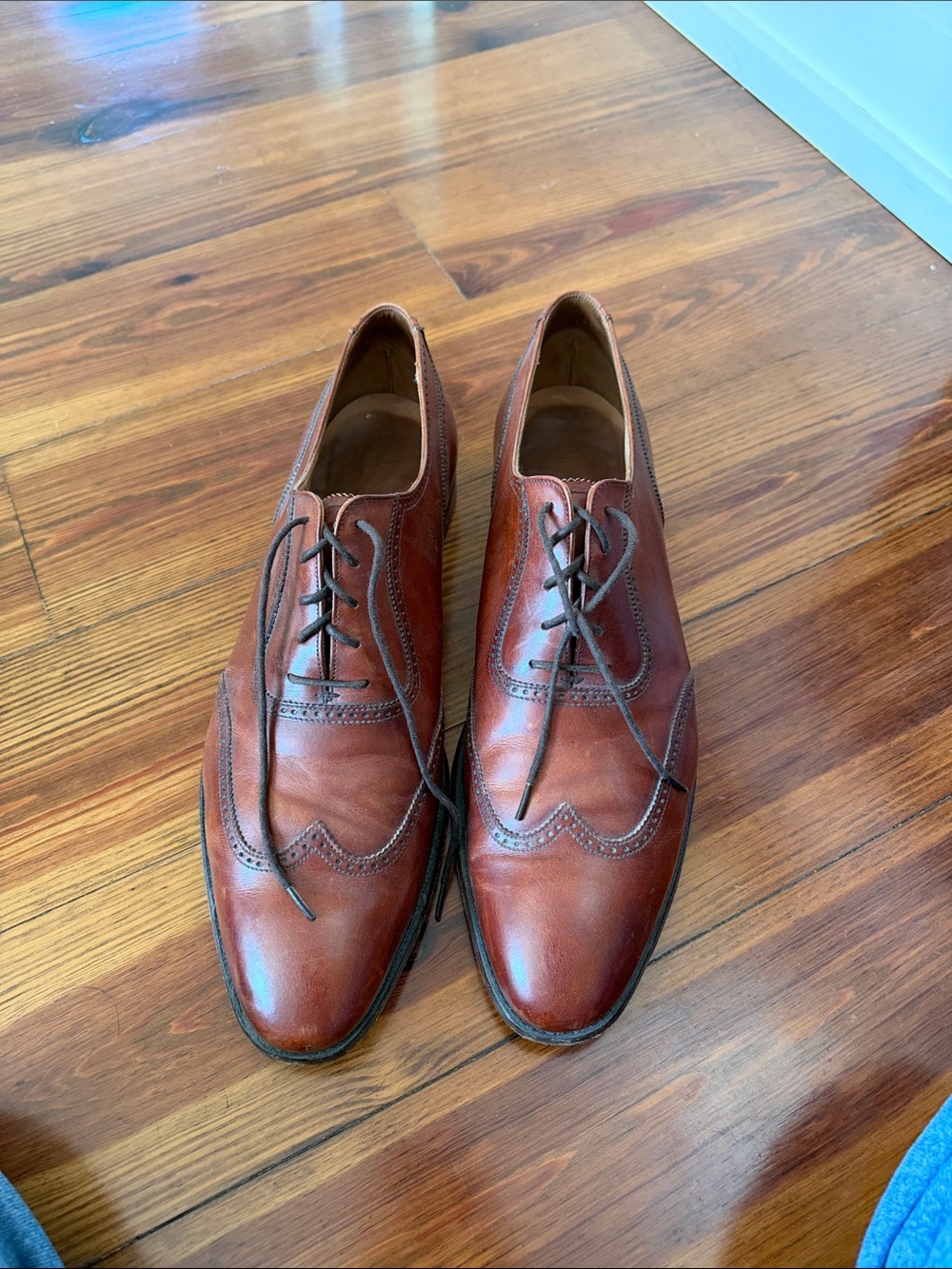 Men's Leather Wingtip Derby Oxfords in Cognac Brown